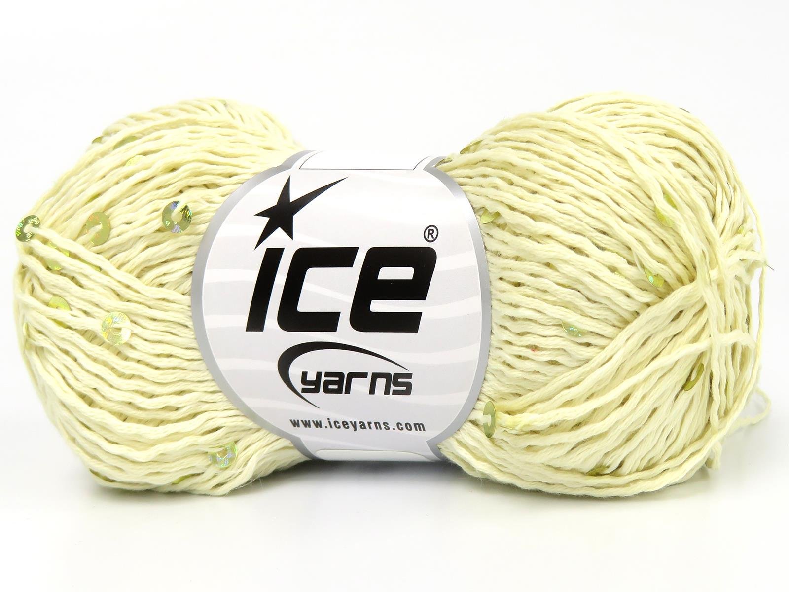Lot of 6 Skeins Ice Yarns NATURAL COTTON LIGHT PAILLETTE (82% Cotton 18% Paillette) Yarn Light Cream