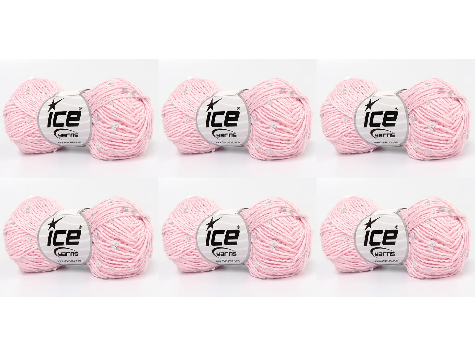 Lot of 6 Skeins Ice Yarns NATURAL COTTON LIGHT PAILLETTE Yarn Baby Pink