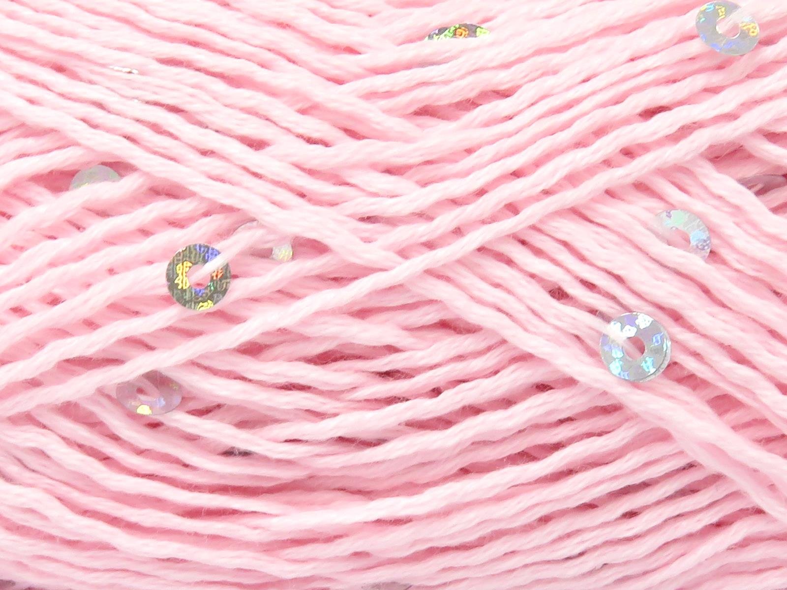 Lot of 6 Skeins Ice Yarns NATURAL COTTON LIGHT PAILLETTE Yarn Baby Pink