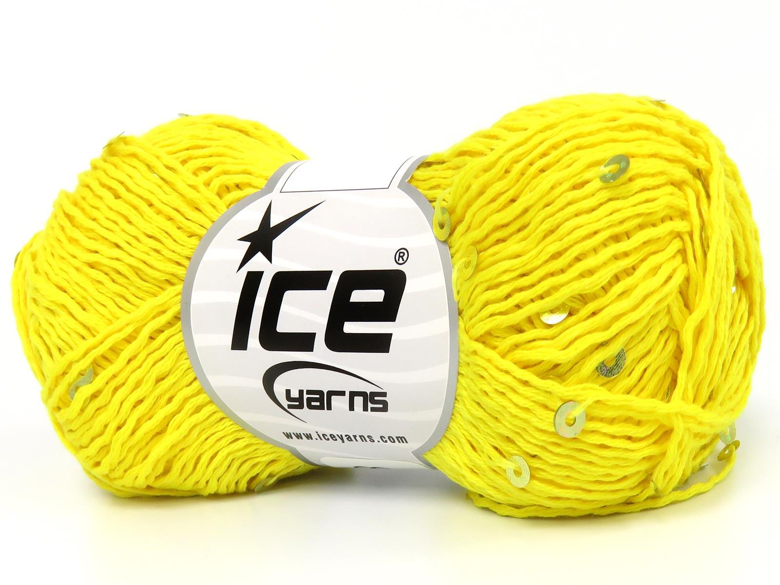 Lot of 6 Skeins Ice Yarns NATURAL COTTON LIGHT PAILLETTE (82% Cotton 18% Paillette) Yarn Yellow
