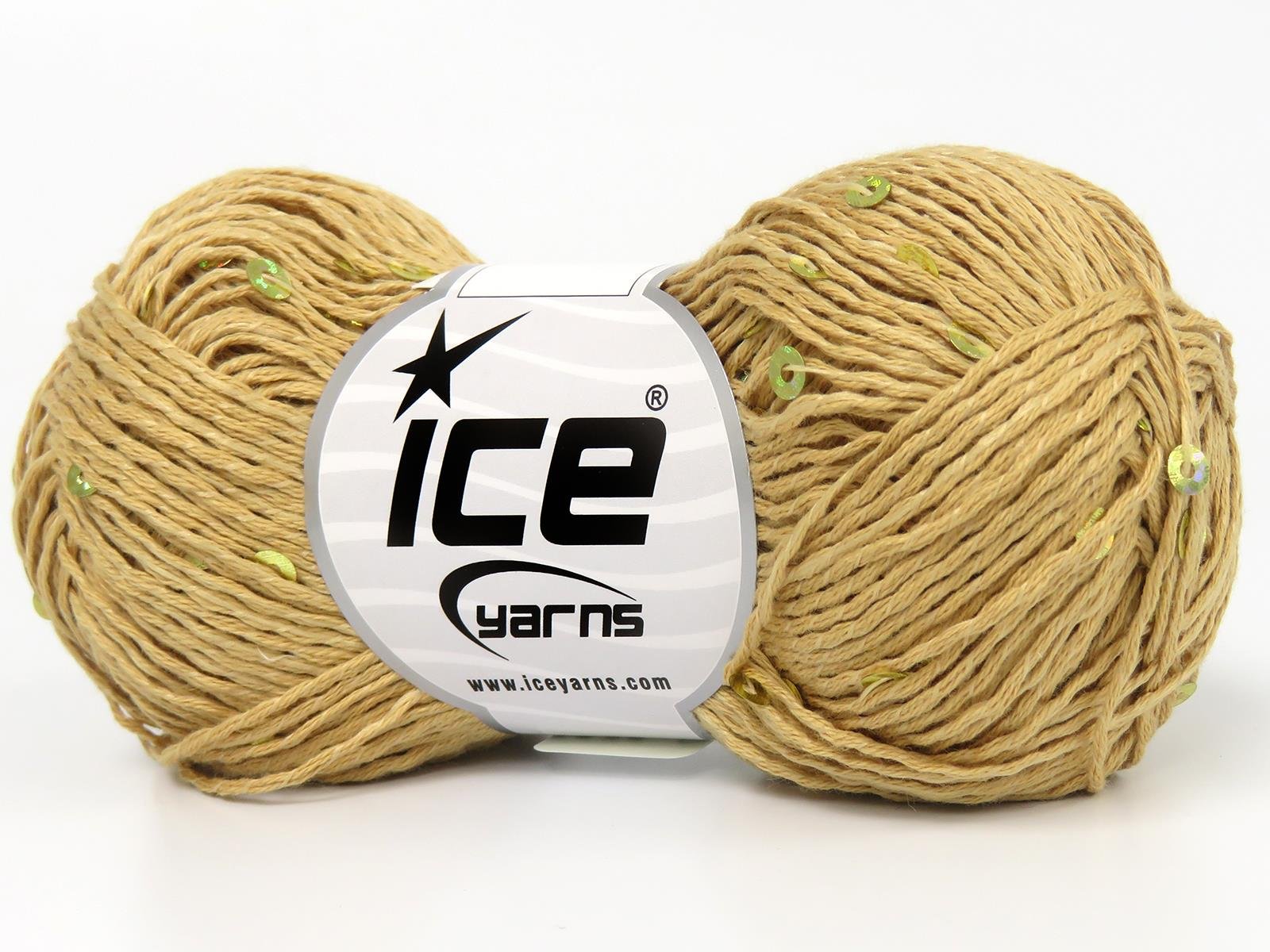 Lot of 6 Skeins Ice Yarns NATURAL COTTON LIGHT PAILLETTE (82% Cotton 18% Paillette) Yarn Light Camel
