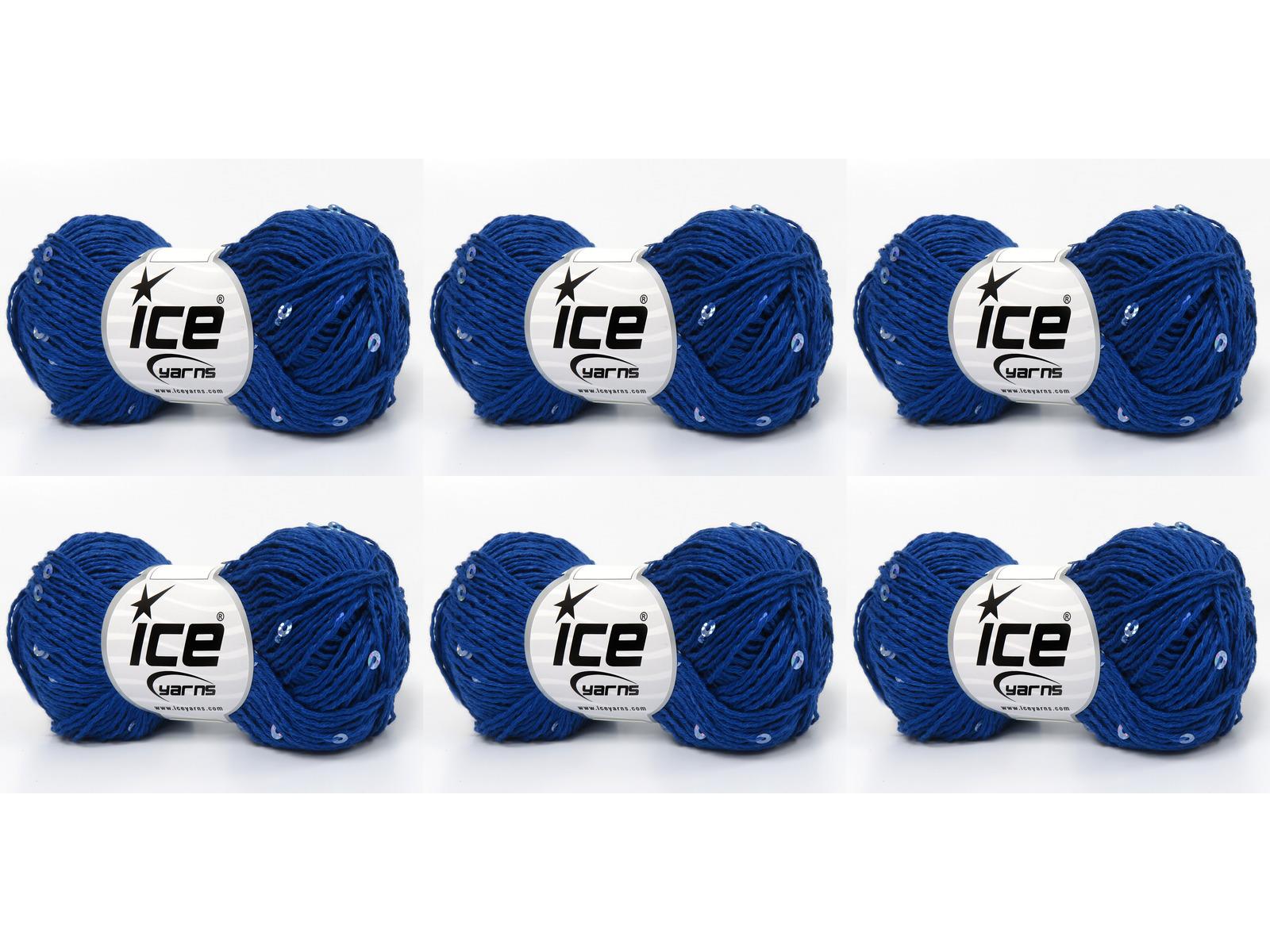 Lot of 6 Skeins Ice Yarns NATURAL COTTON LIGHT PAILLETTE (82% Cotton 18% Paillette) Yarn Night Blue