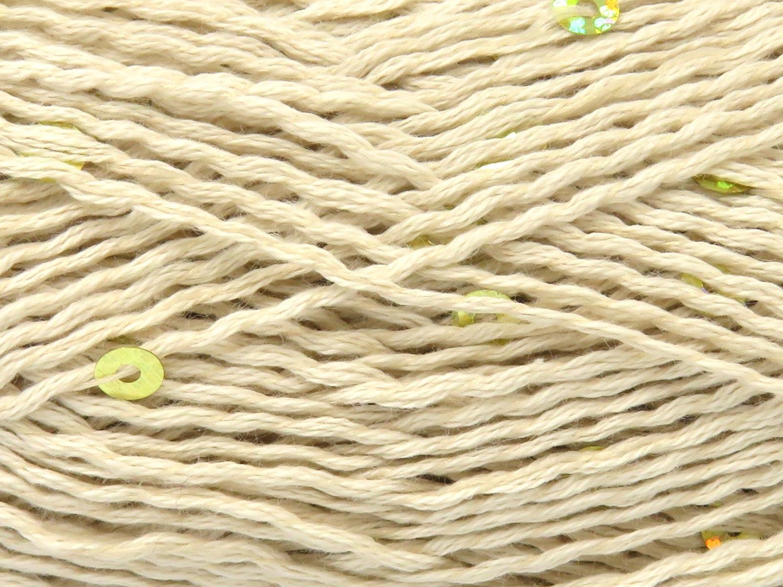 Lot of 6 Skeins Ice Yarns NATURAL COTTON LIGHT PAILLETTE (82% Cotton 18% Paillette) Yarn Cream