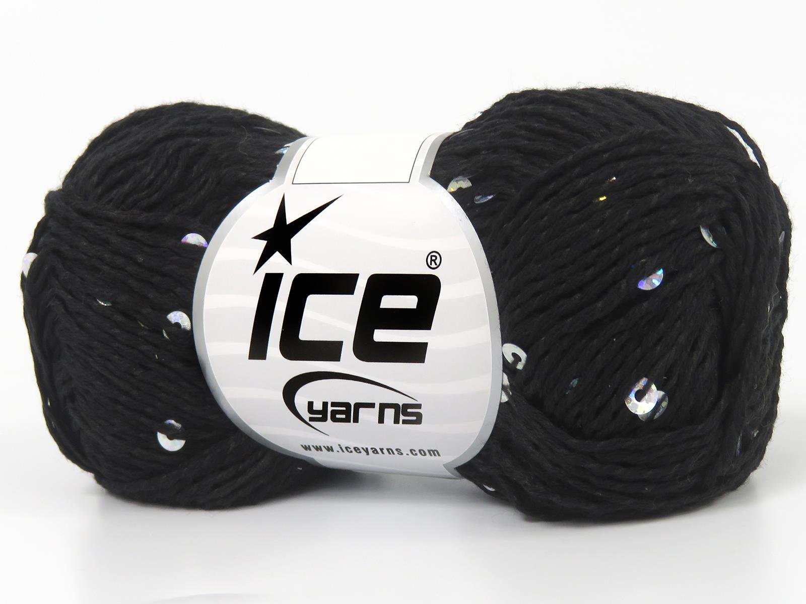 Lot of 6 Skeins Ice Yarns NATURAL COTTON LIGHT PAILLETTE (82% Cotton 18% Paillette) Yarn Black