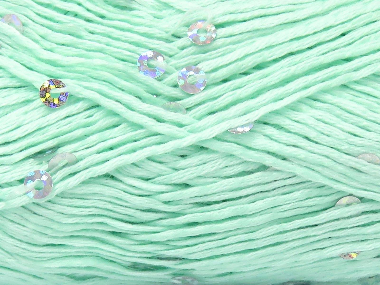 Lot of 6 Skeins Ice Yarns NATURAL COTTON LIGHT PAILLETTE (82% Cotton 18% Paillette) Yarn Mint Green