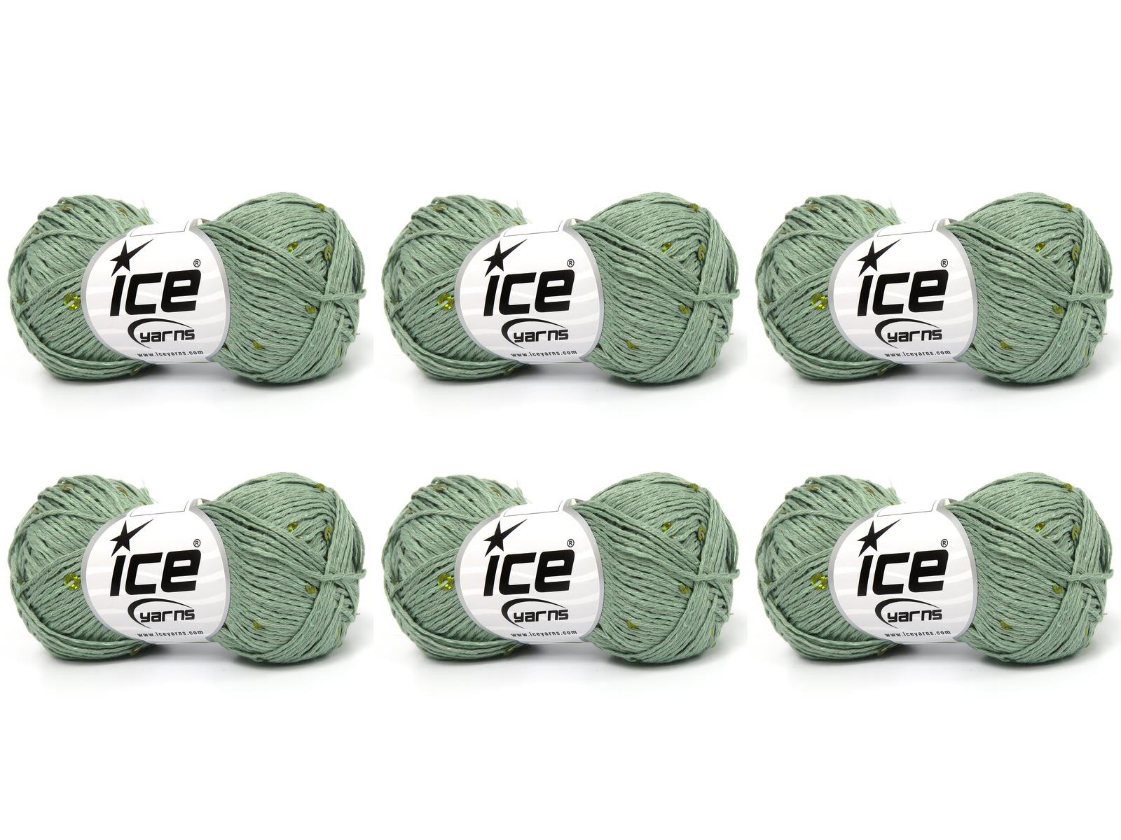 Lot of 6 Skeins Ice Yarns NATURAL COTTON LIGHT PAILLETTE (82% Cotton 18% Paillette) Yarn Water Green