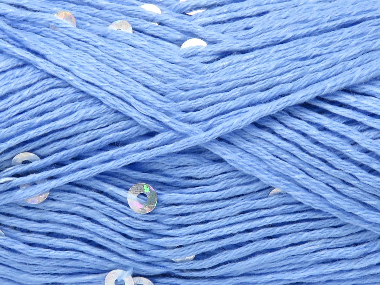 Lot of 6 Skeins Ice Yarns NATURAL COTTON LIGHT PAILLETTE (82% Cotton 18% Paillette) Yarn Light Blue