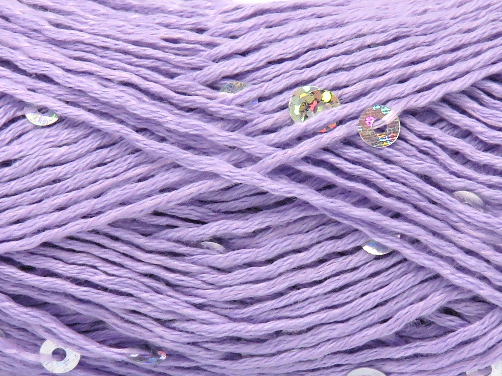 Lot of 6 Skeins Ice Yarns NATURAL COTTON LIGHT PAILLETTE (82% Cotton 18% Paillette) Yarn Lilac
