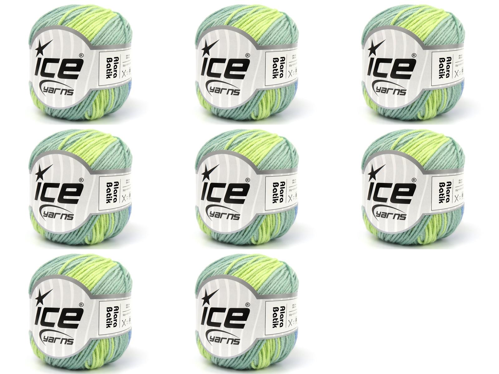 Lot of 8 Skeins Ice Yarns ALARA BATIK Hand Knitting Yarn Blue Green Shades