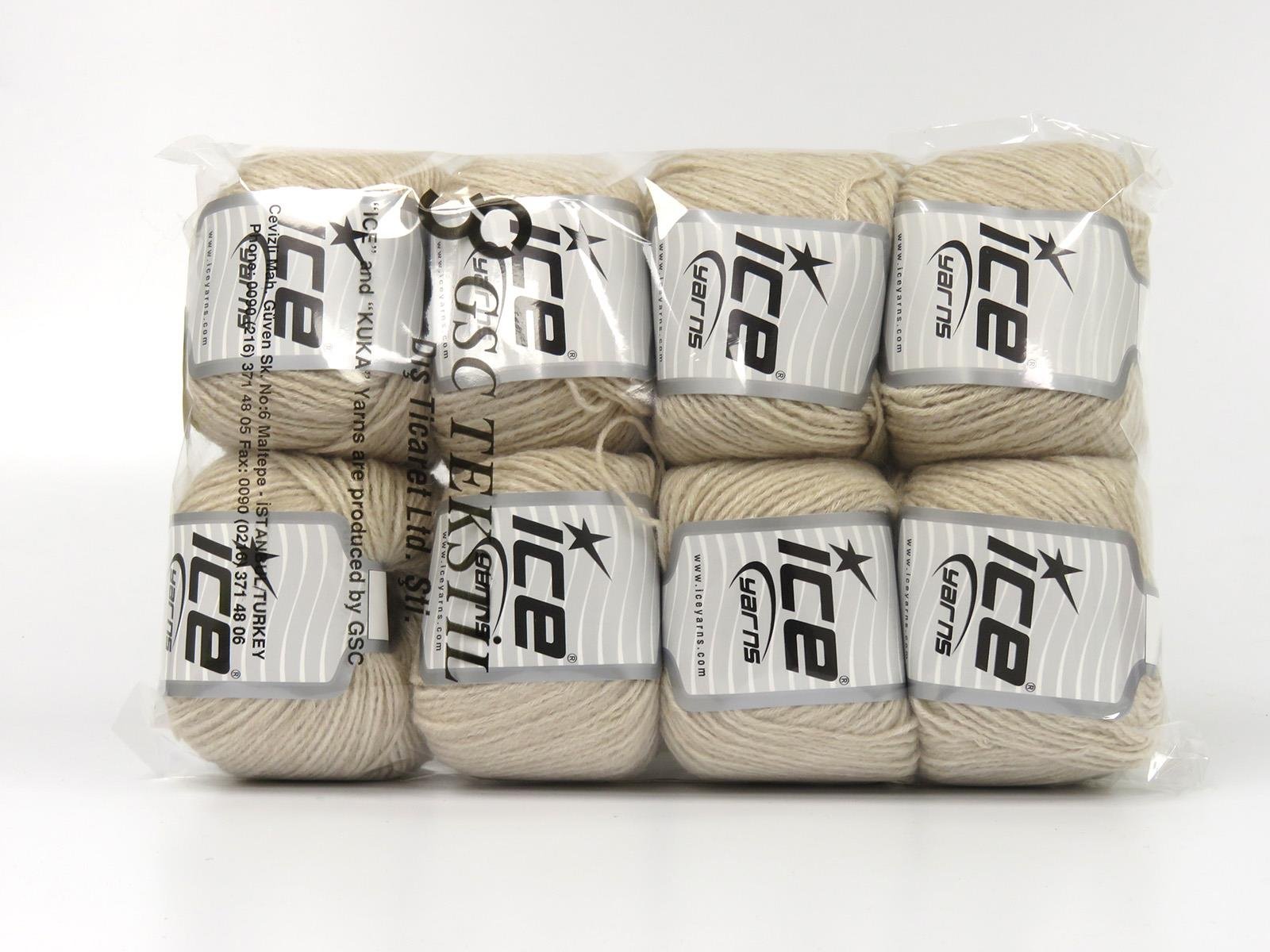 Lot of 8 Skeins Ice Yarns BAMBINO MERINO (60% Merino Wool) Yarn Beige