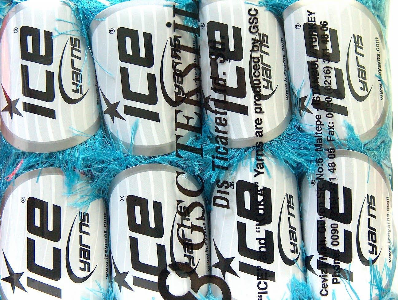 Lot of 8 Skeins Ice Yarns EYELASH Hand Knitting Yarn Turquoise
