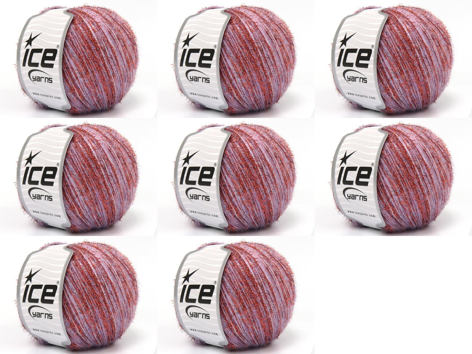 Lot of 8 Skeins Ice Yarns TOMMY WOOL GLITZ (7% Wool) Yarn Light Lilac Copper