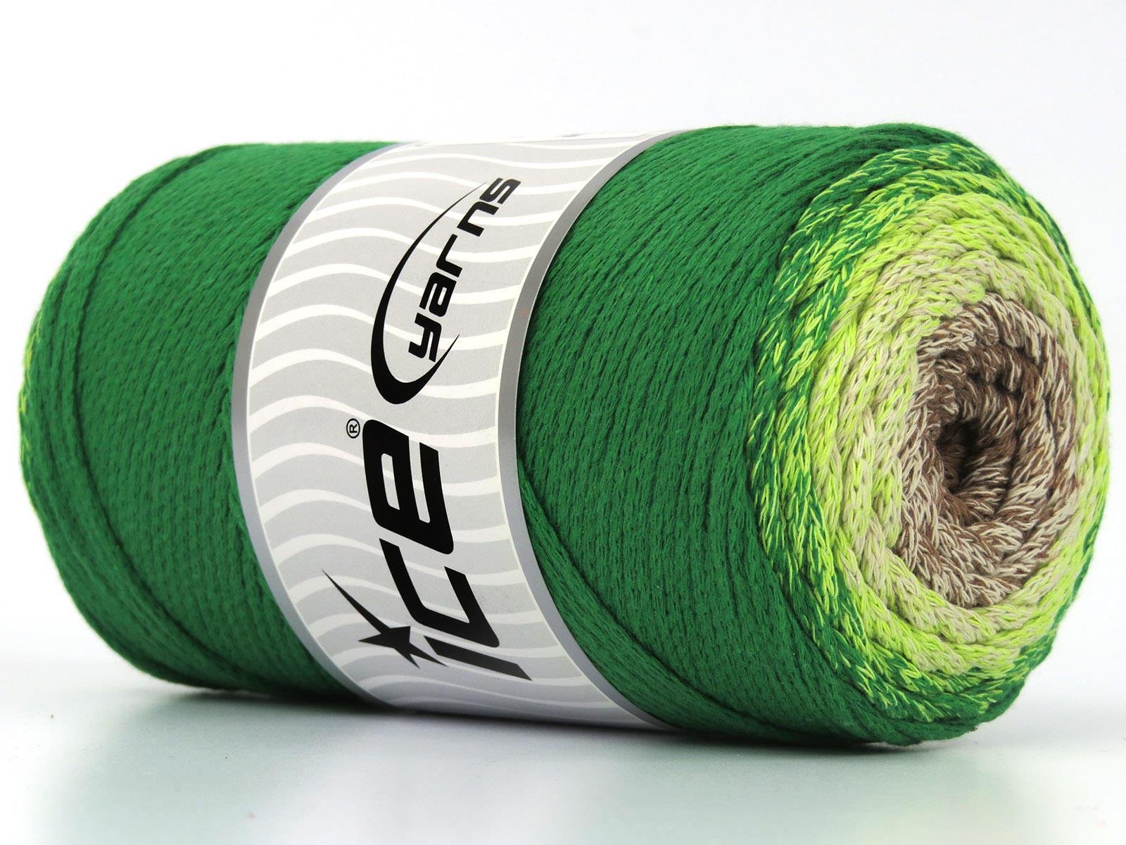 Macrame Cotton Magic Cream, Camel, Green Shades