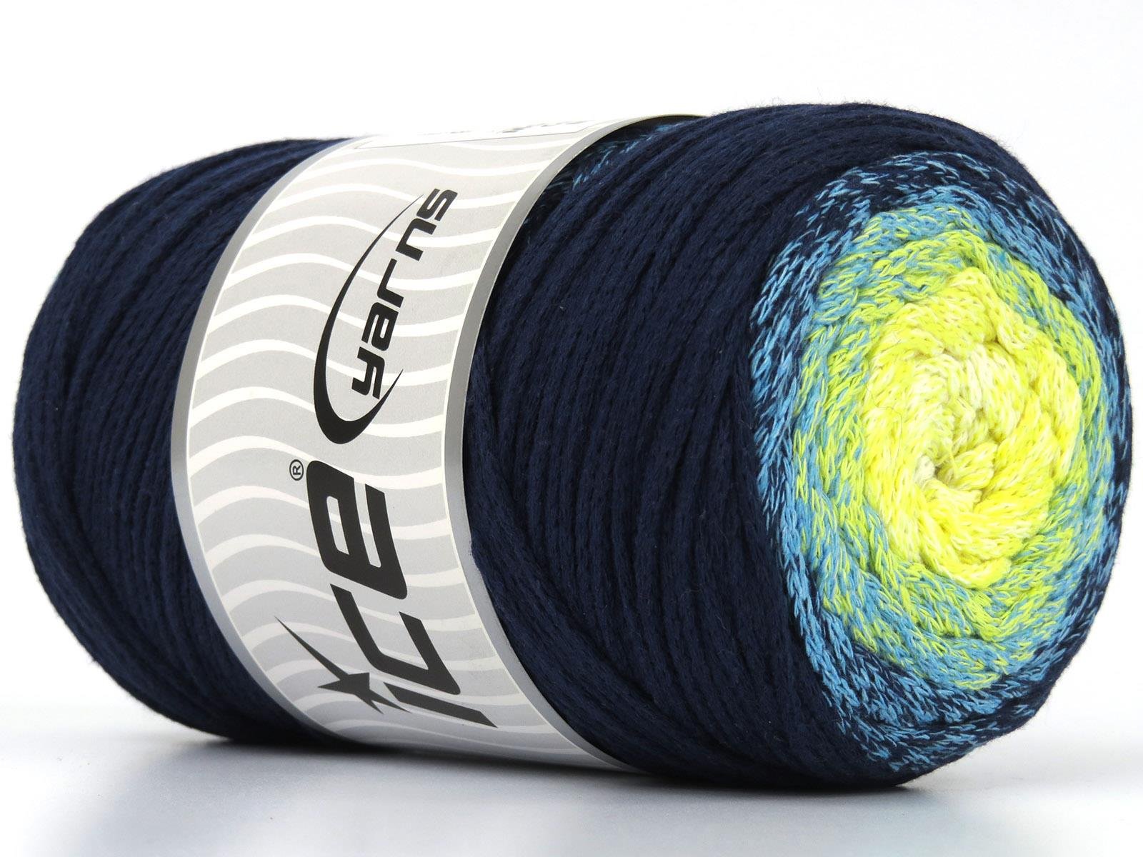 Macrame Cotton Magic White, Turquoise, Yellow, Dark Navy