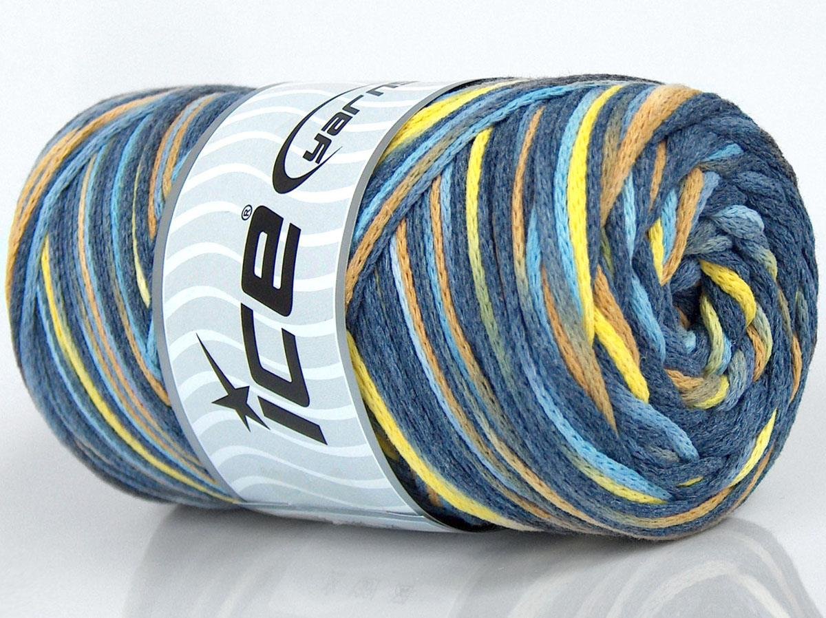 Macrame Cotton Print Blue Shades, Yellow Shades