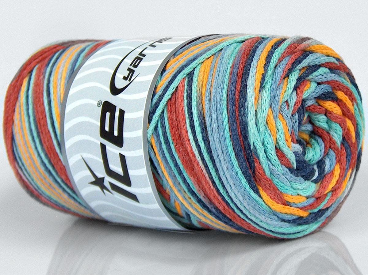 Macrame Cotton Print Gold, Copper, Blue Shades, Mint Green