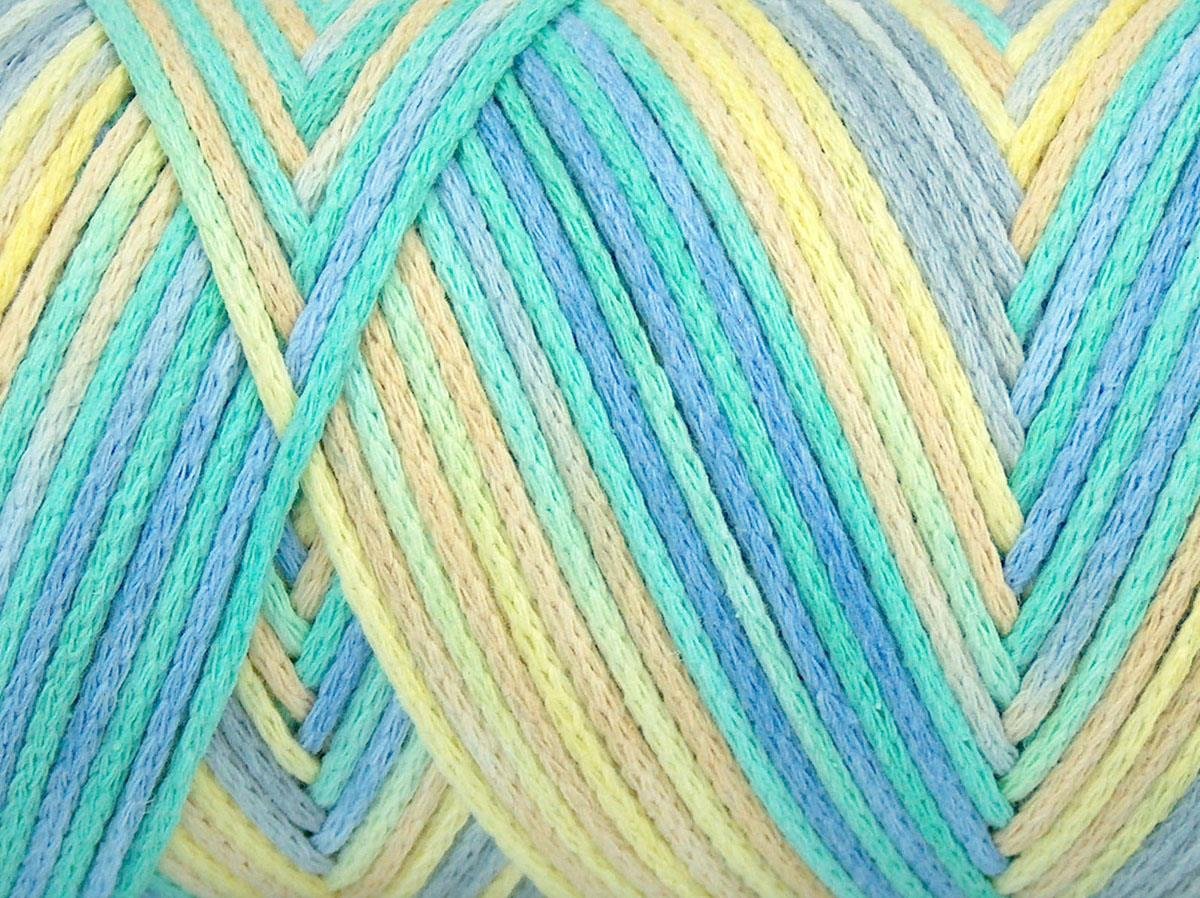 Macrame Cotton Print Light Grey, Green Shades, Light Yellow