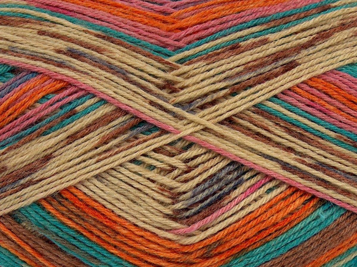 Multicolor Sock Pink, Turquoise, Gold, Camel, Dark Cream