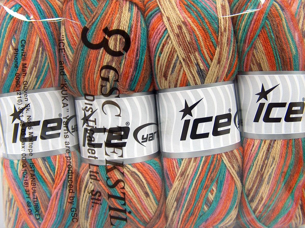 Multicolor Sock Pink, Turquoise, Gold, Camel, Dark Cream