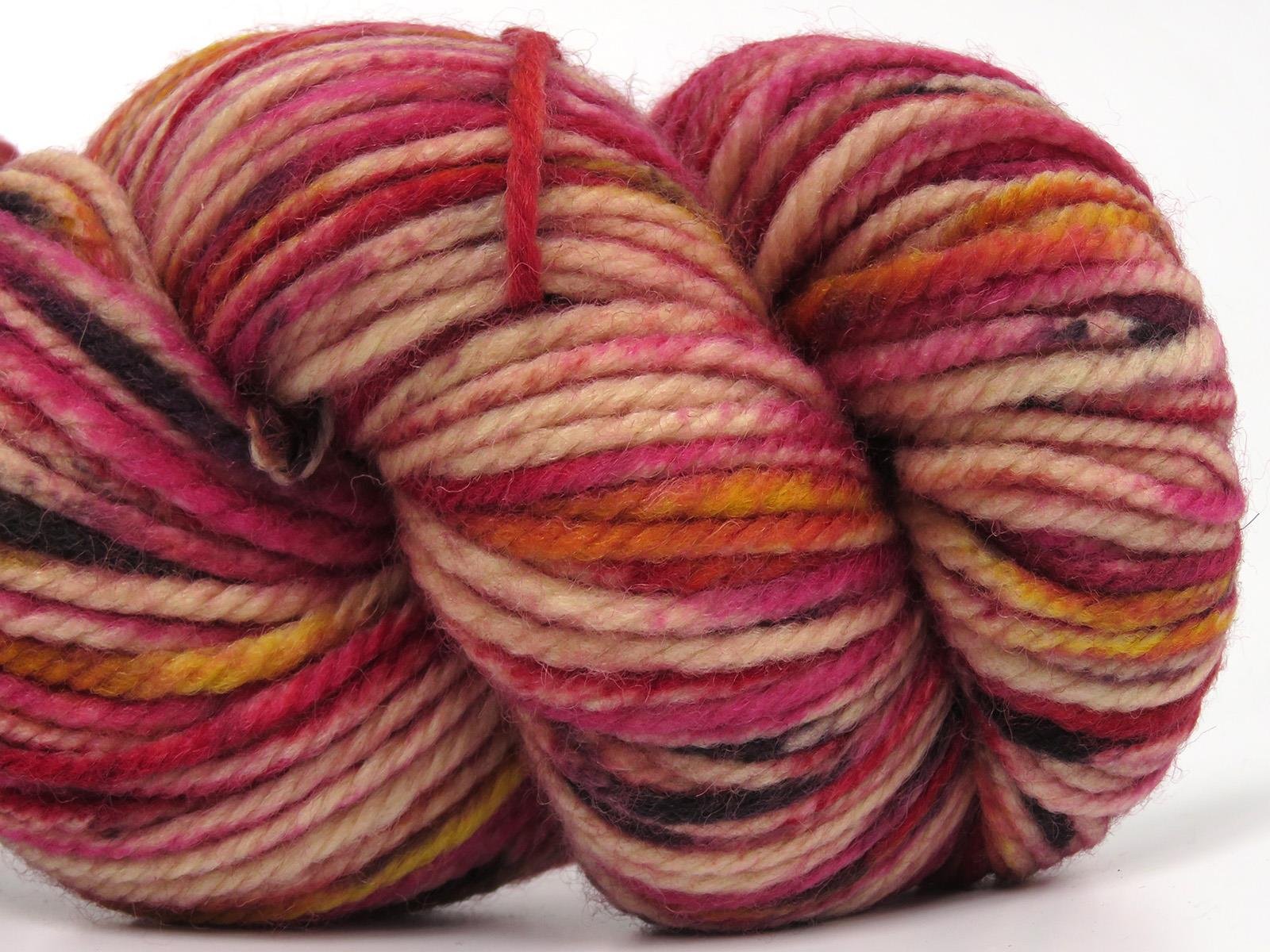 Organic Wool Bulky Hand Paint Black, Gold, Fuchsia