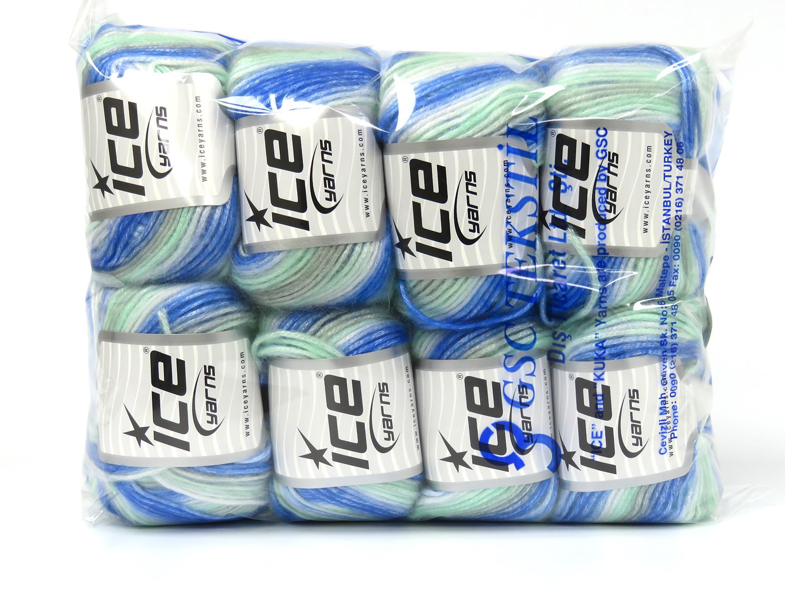 Picasso Blue, White, Light Grey, Mint Green