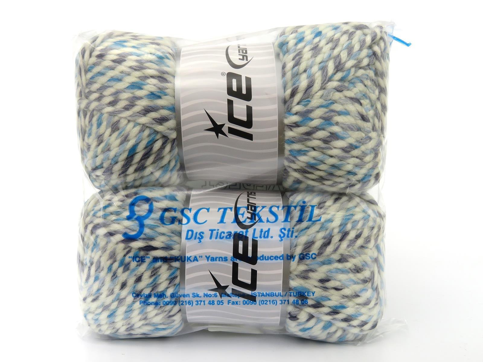 Puzzle Wool Chunky White, Blue Shades