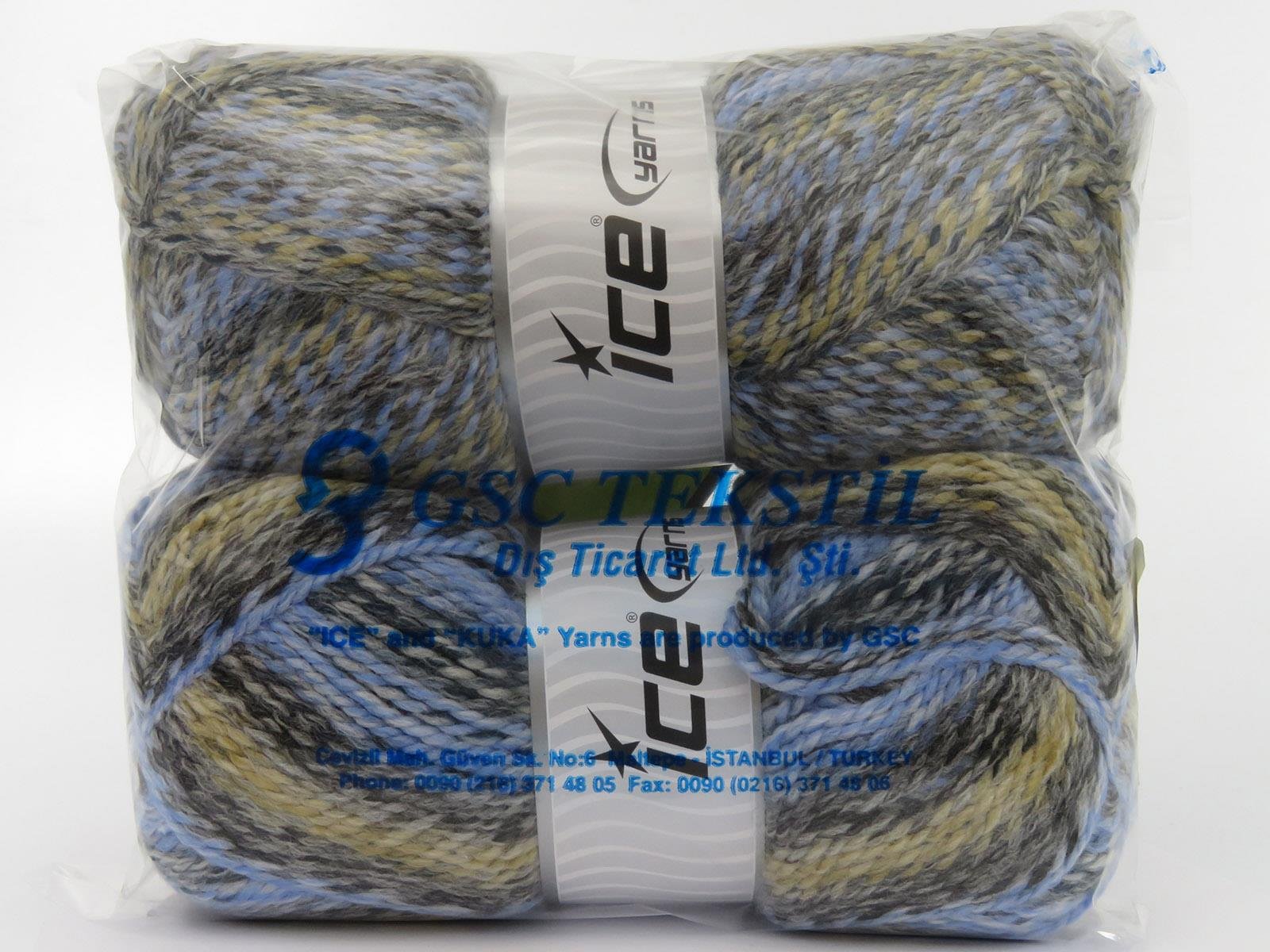 Puzzle Wool Worsted Cream, Blue Shades, Grey Shades