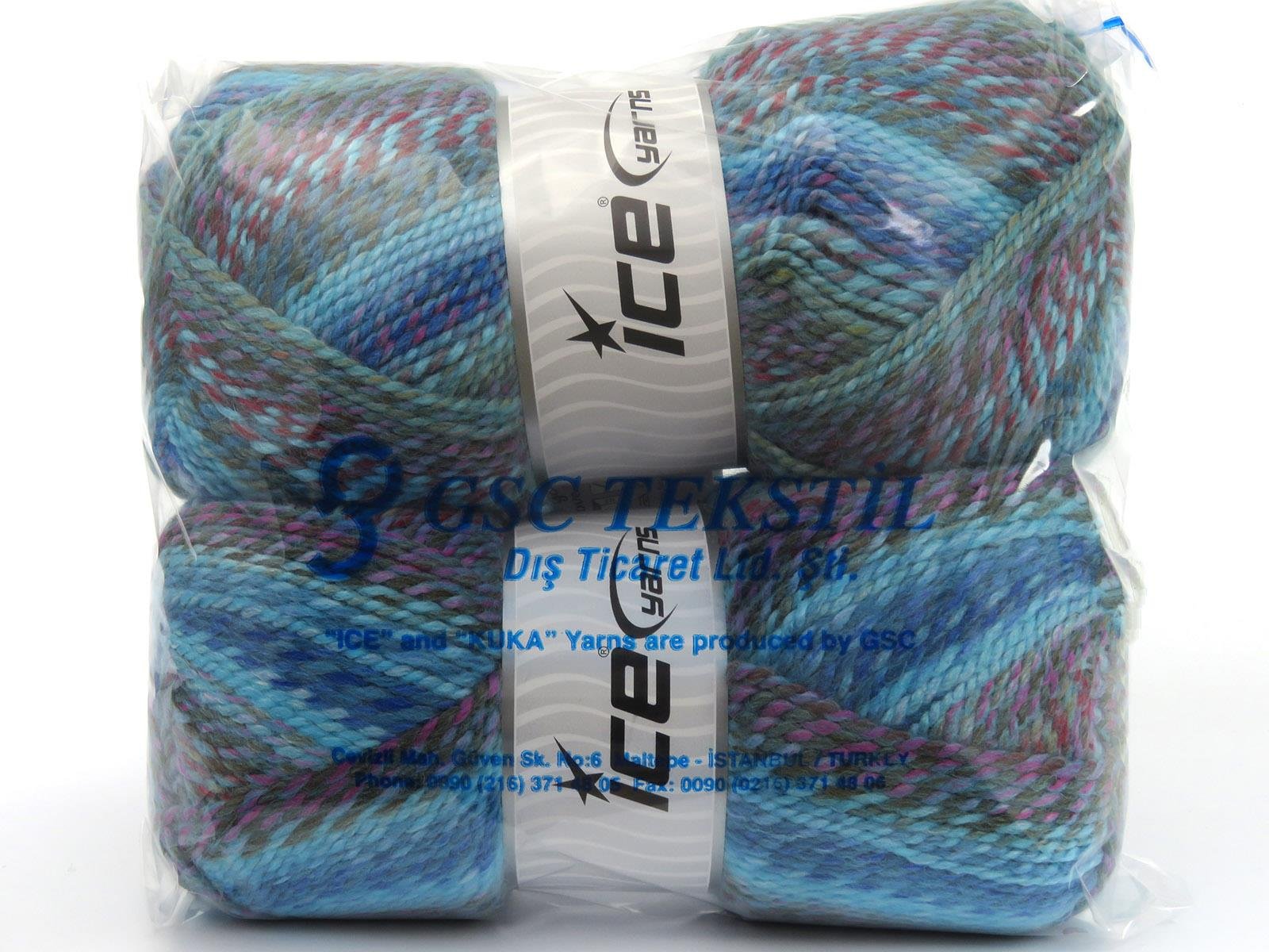 Puzzle Wool Worsted Pink, Blue, Red, Turquoise, Khaki
