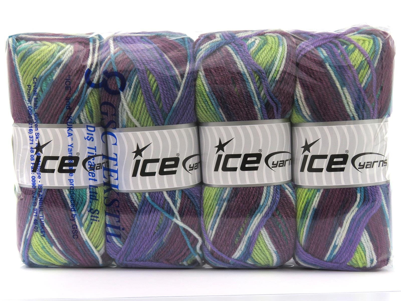 Wool Design Green, White, Purple, Turquoise, Maroon