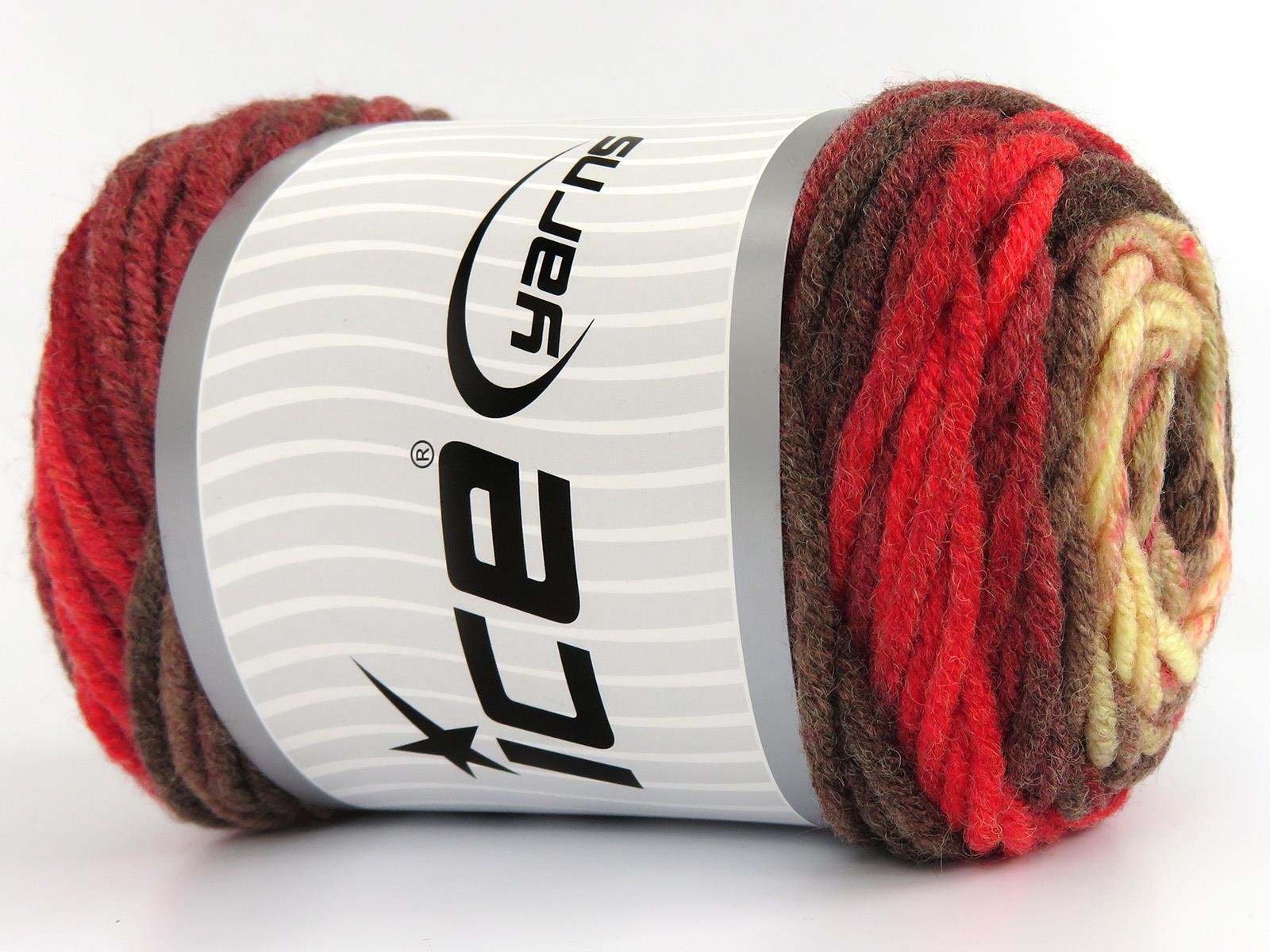 Wool Superbulky Batik Red, Cream, Brown Shades