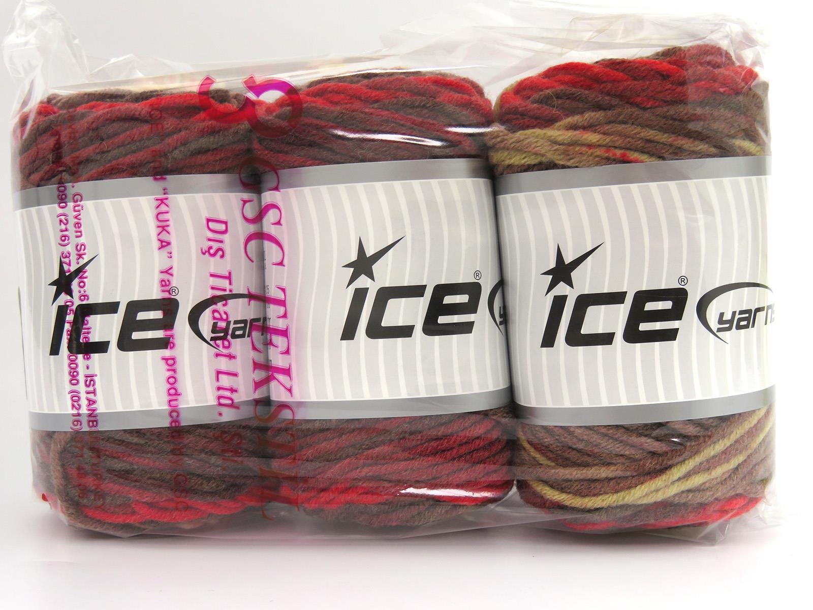 Wool Superbulky Batik Red, Cream, Brown Shades