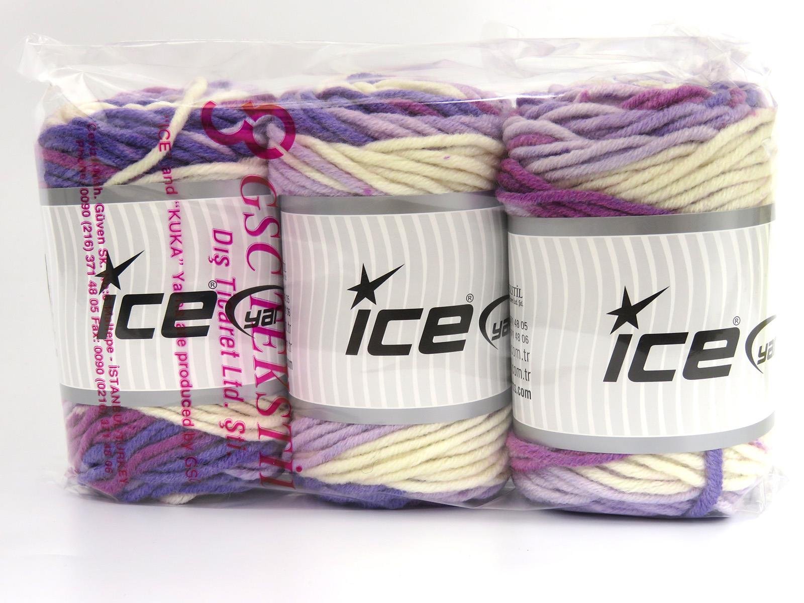 Wool Superbulky Batik White, Purple Shades