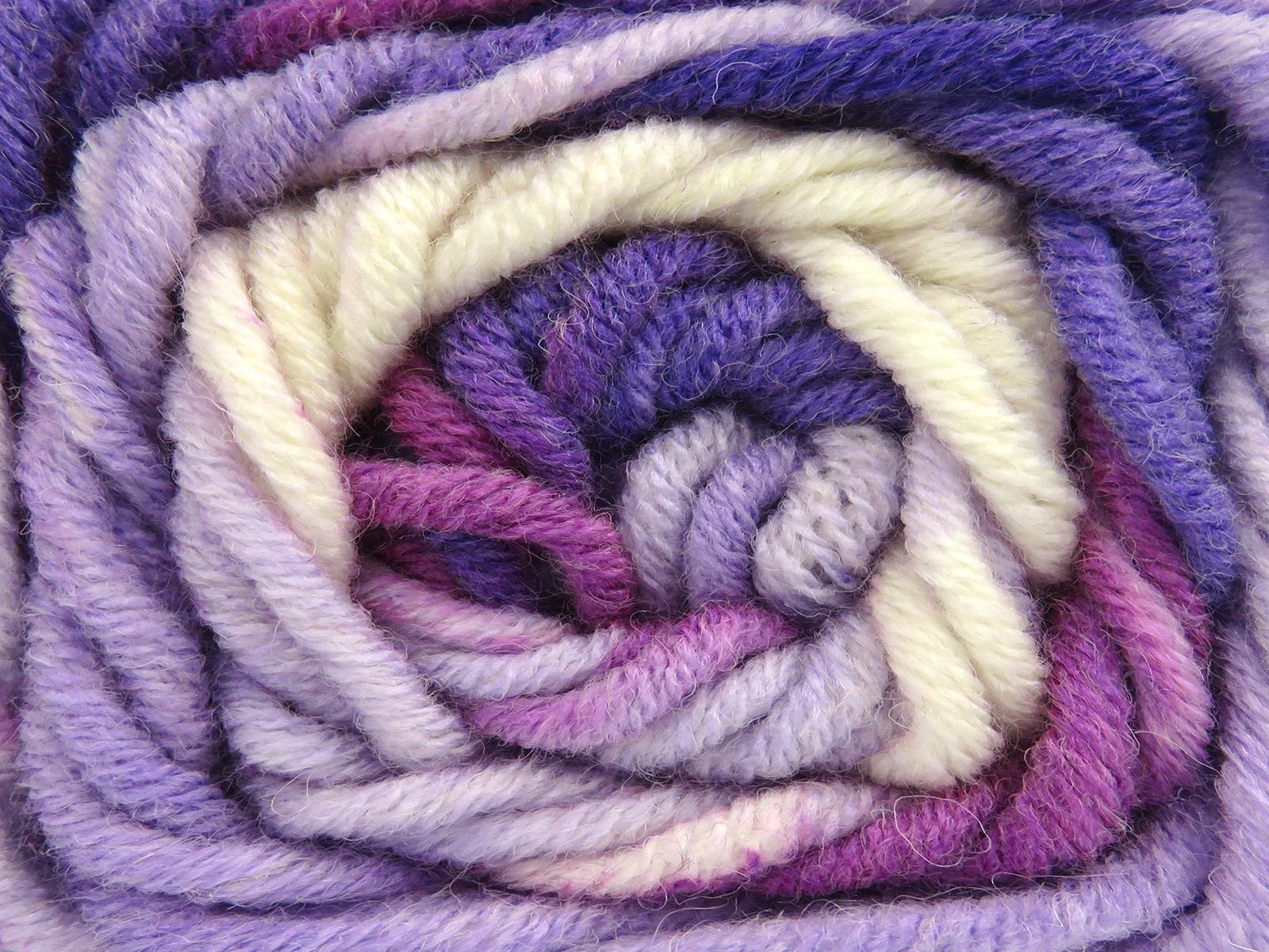Wool Superbulky Batik White, Purple Shades