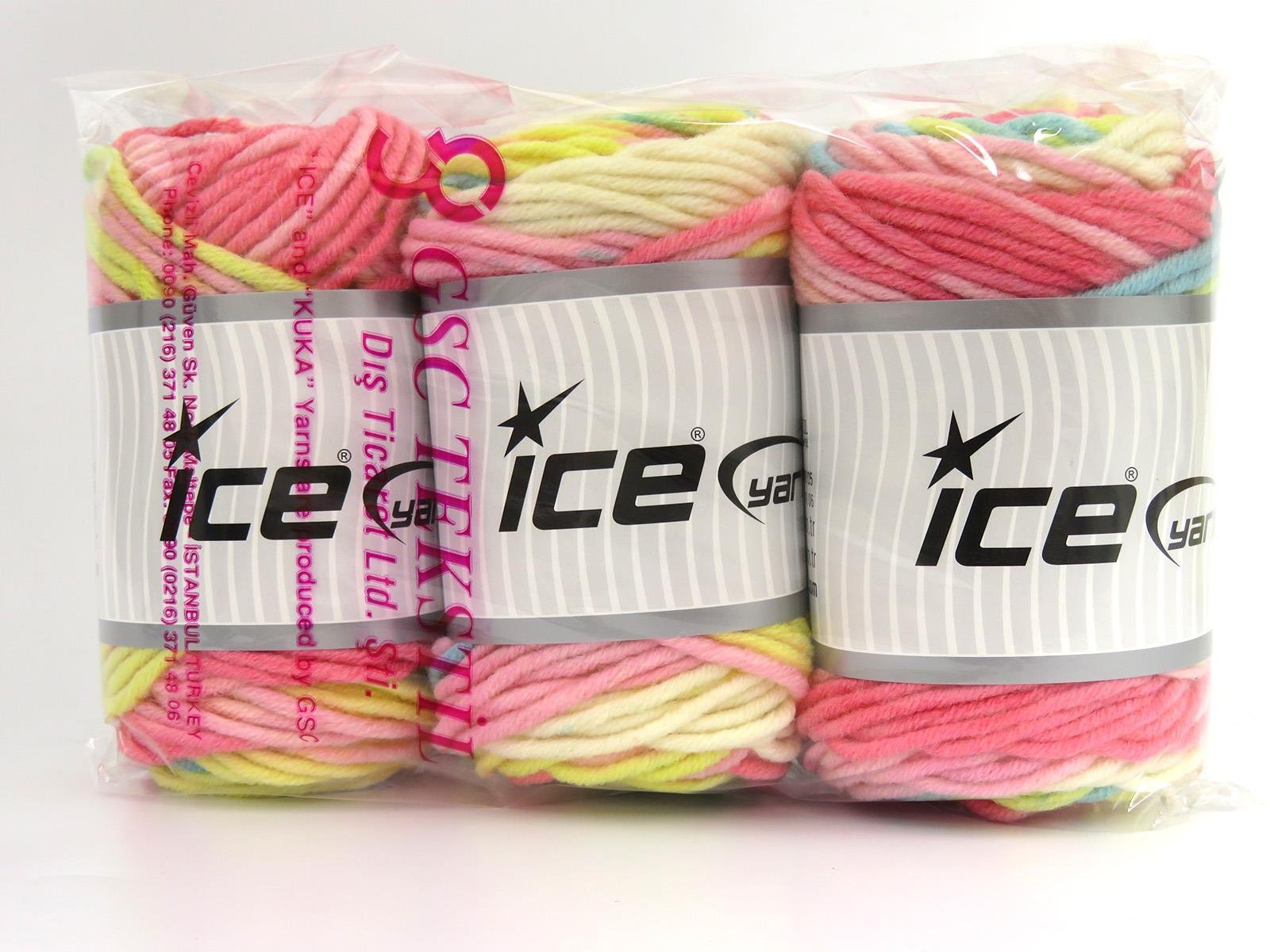 Wool Superbulky Batik White, Turquoise, Yellow, Pink Shades