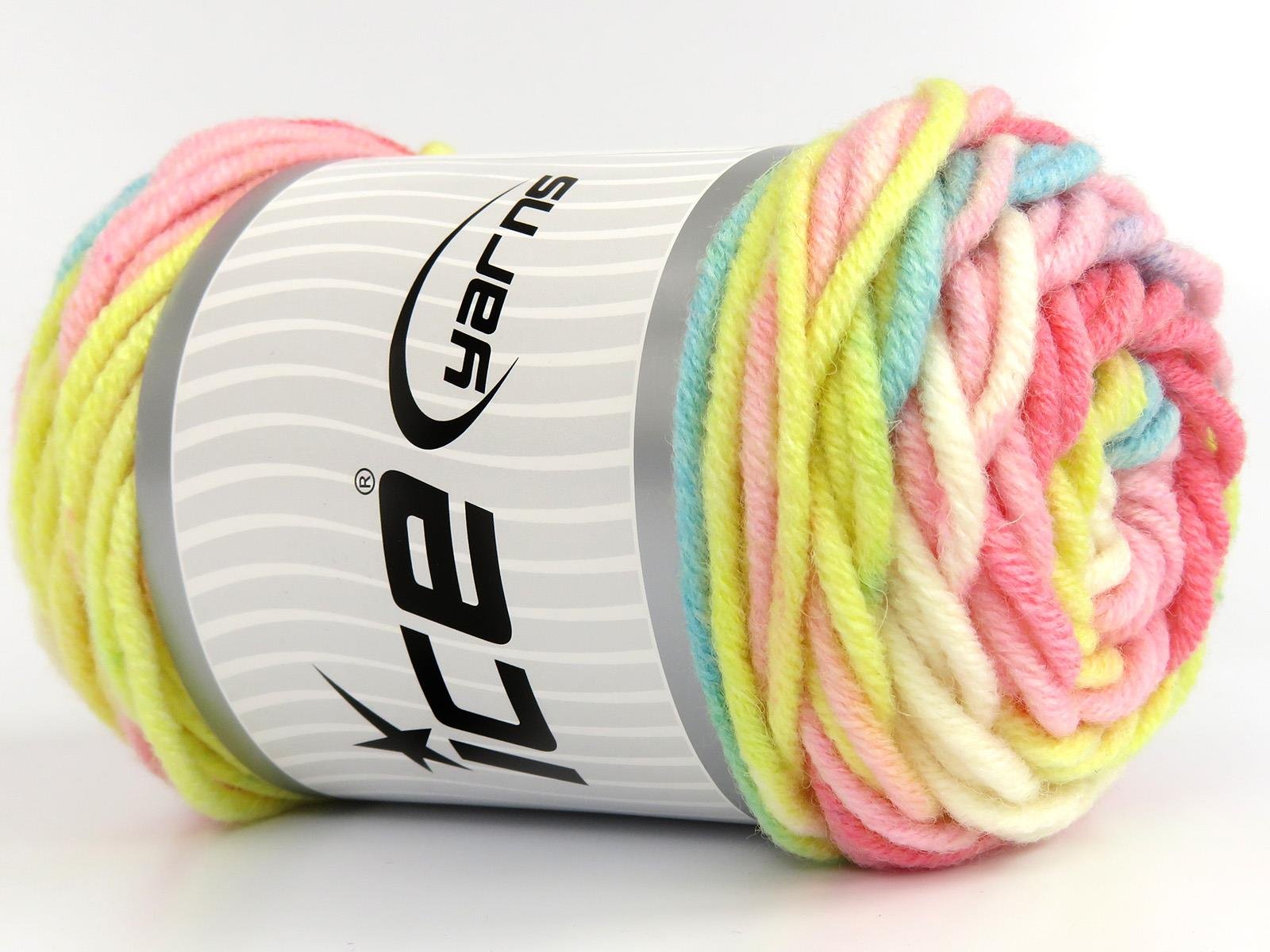 Wool Superbulky Batik White, Turquoise, Yellow, Pink Shades