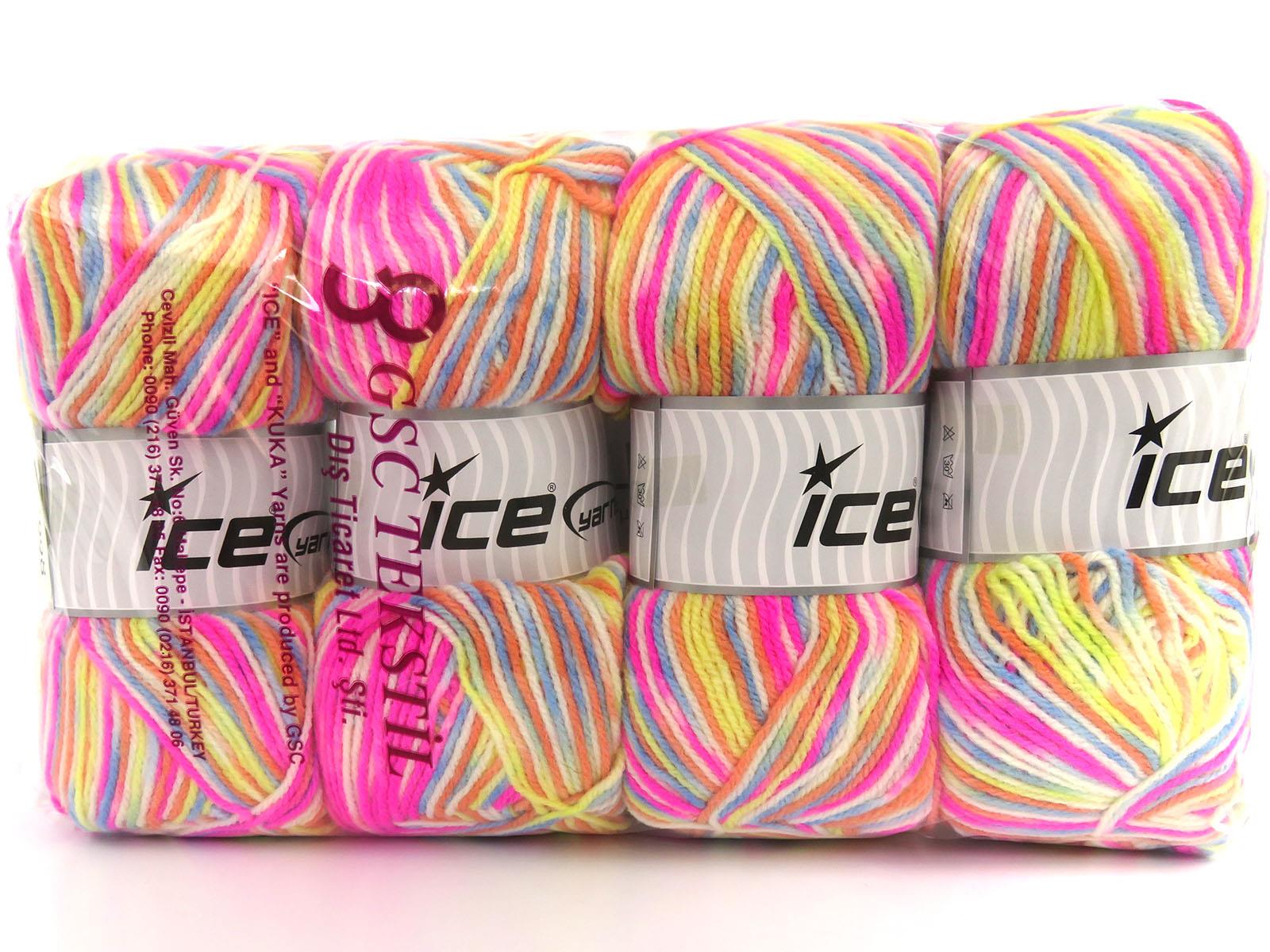 Wool Varicolor Light Blue, White, Yellow, Fuchsia