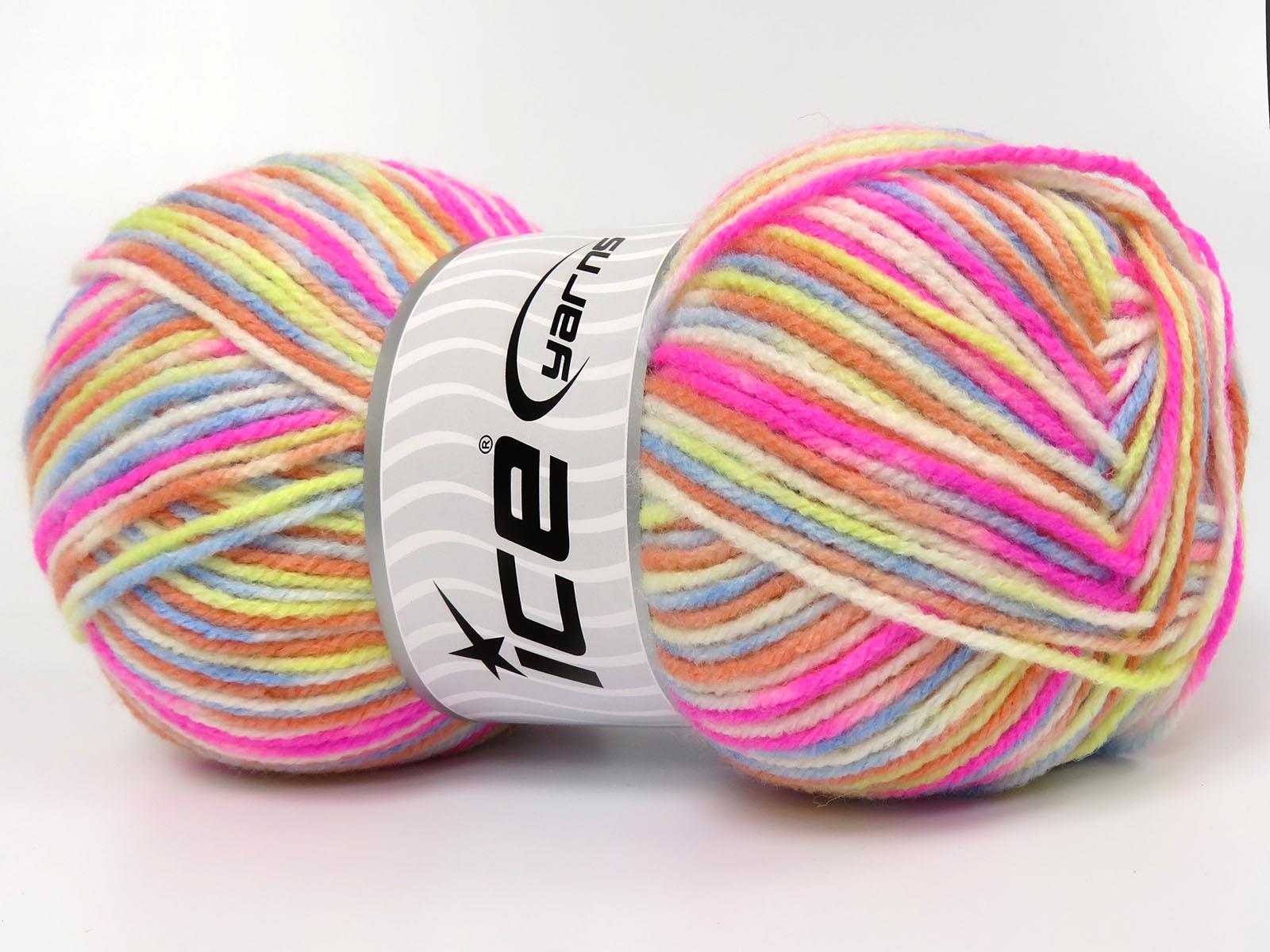 Wool Varicolor Light Blue, White, Yellow, Fuchsia