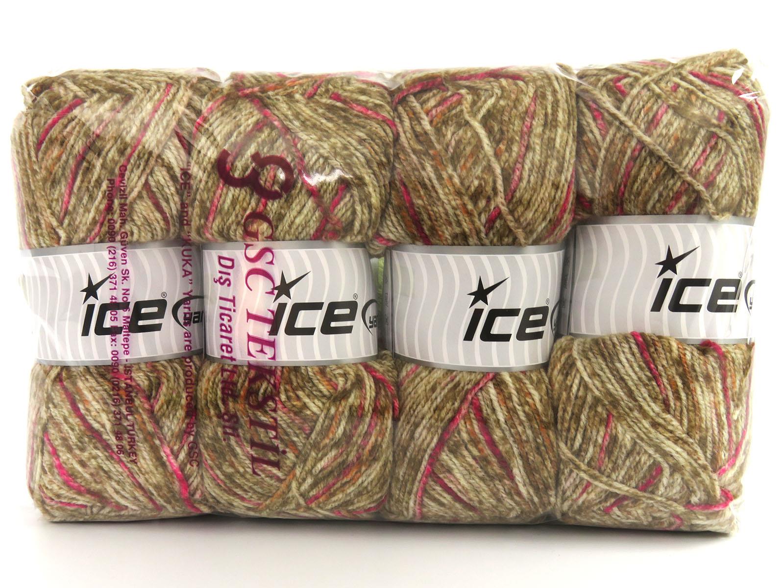 Wool Varicolor Light Orange, Brown Shades, Fuchsia