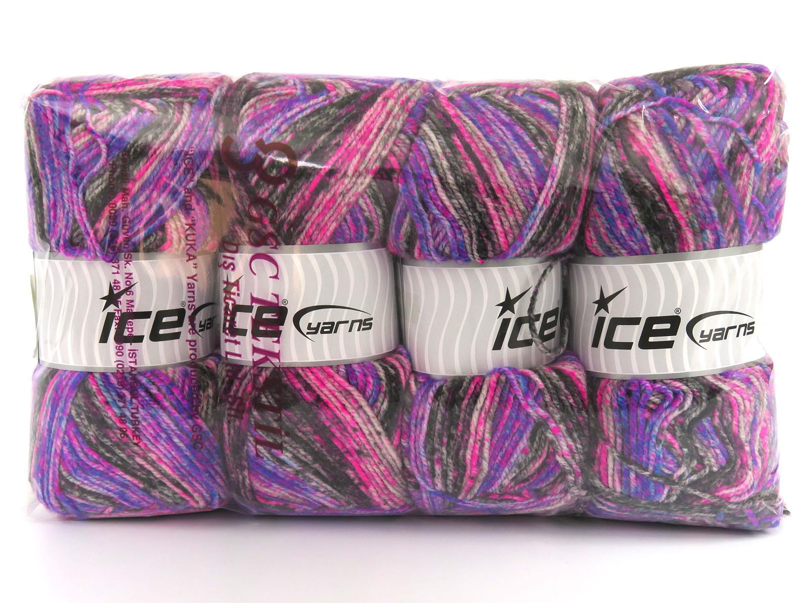 Wool Varicolor Light Pink, Black, Purple, Grey Shades