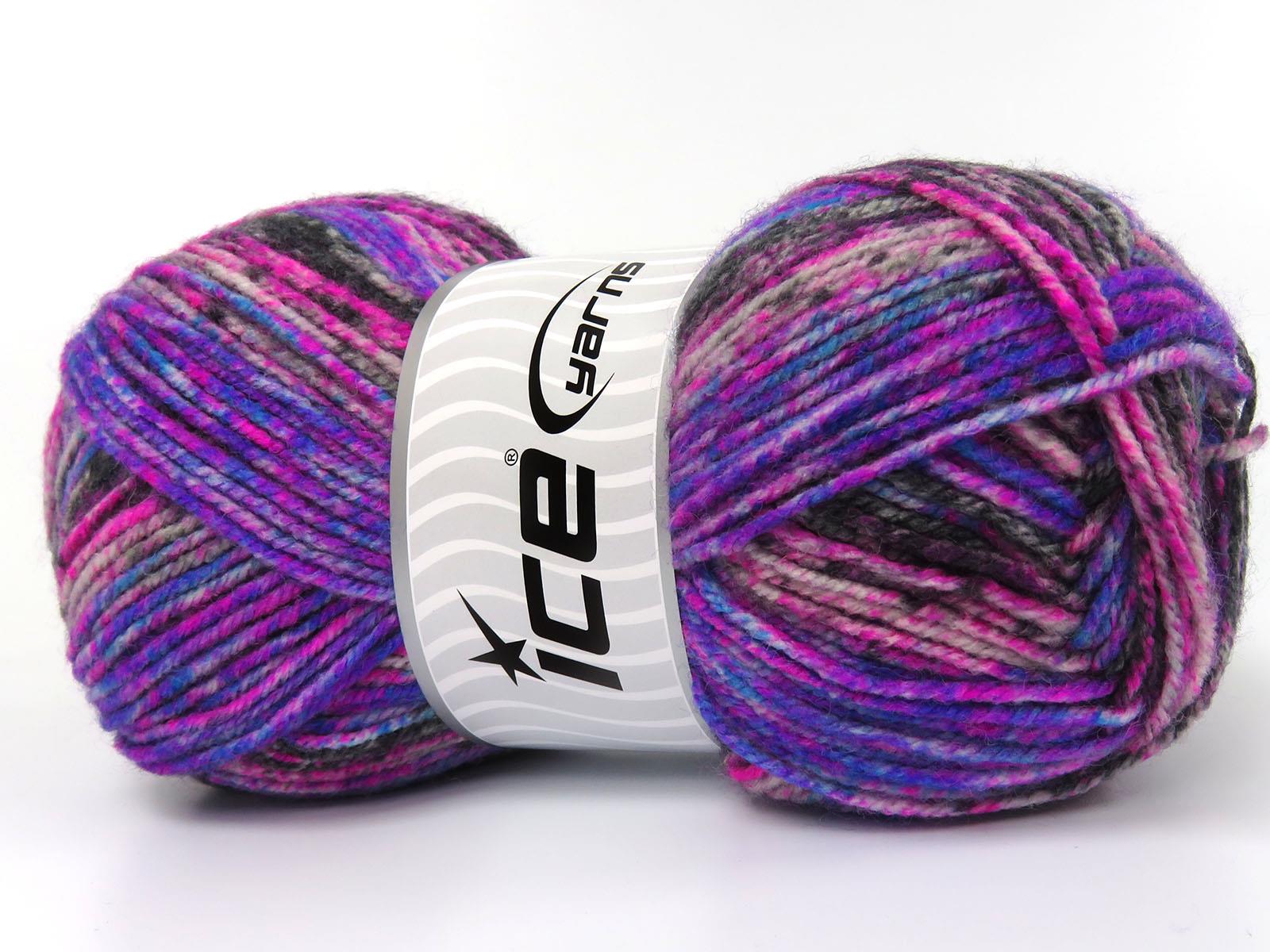 Wool Varicolor Light Pink, Black, Purple, Grey Shades
