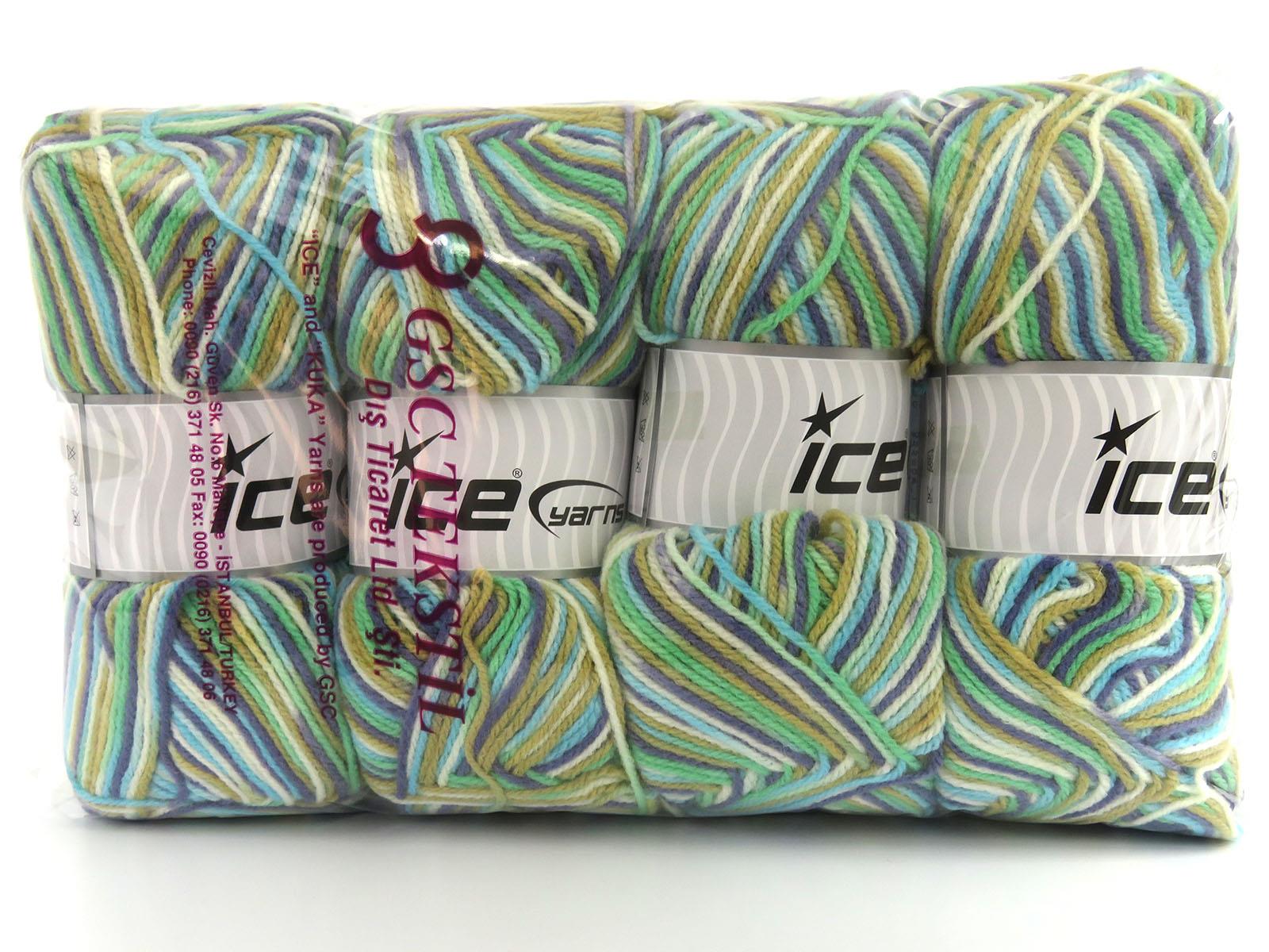 Wool Varicolor Light Purple, Cream, Turquoise, Camel, Green Shades