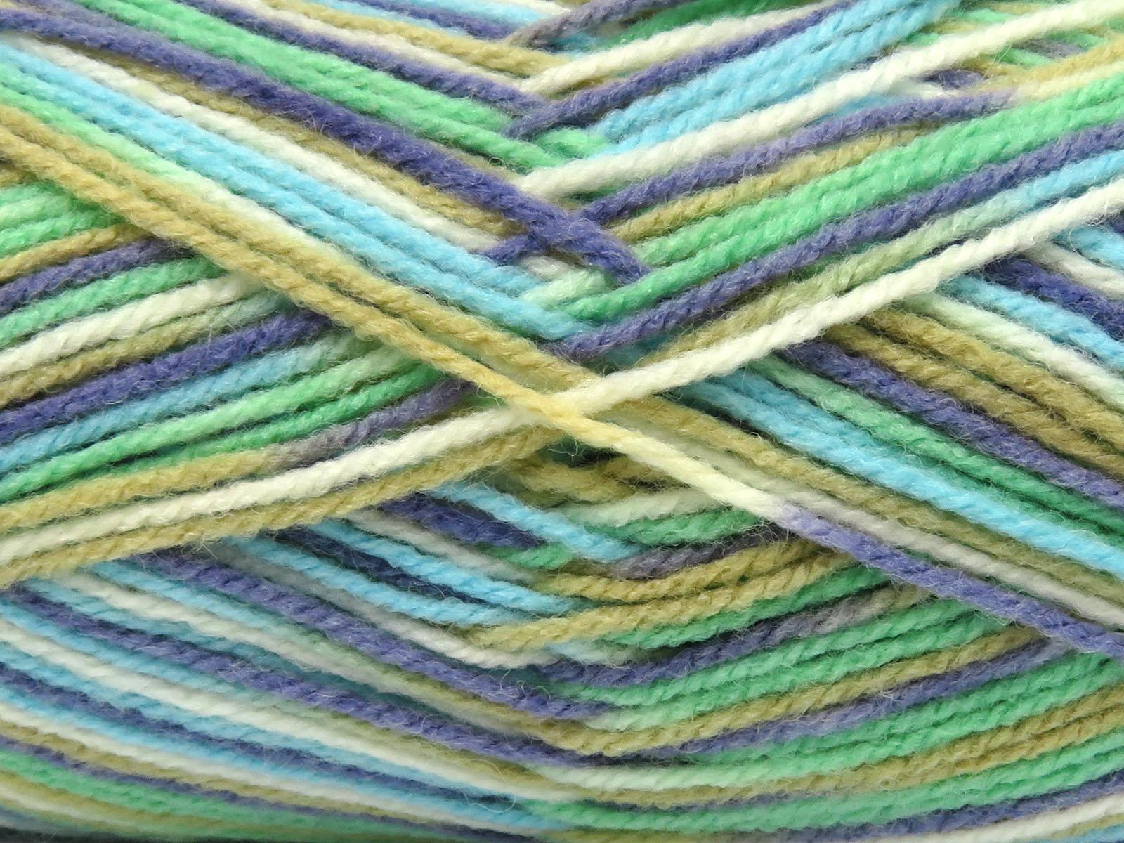 Wool Varicolor Light Purple, Cream, Turquoise, Camel, Green Shades