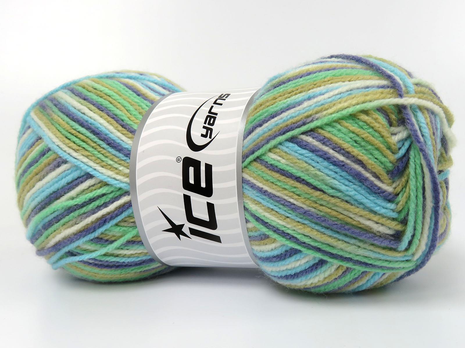 Wool Varicolor Light Purple, Cream, Turquoise, Camel, Green Shades