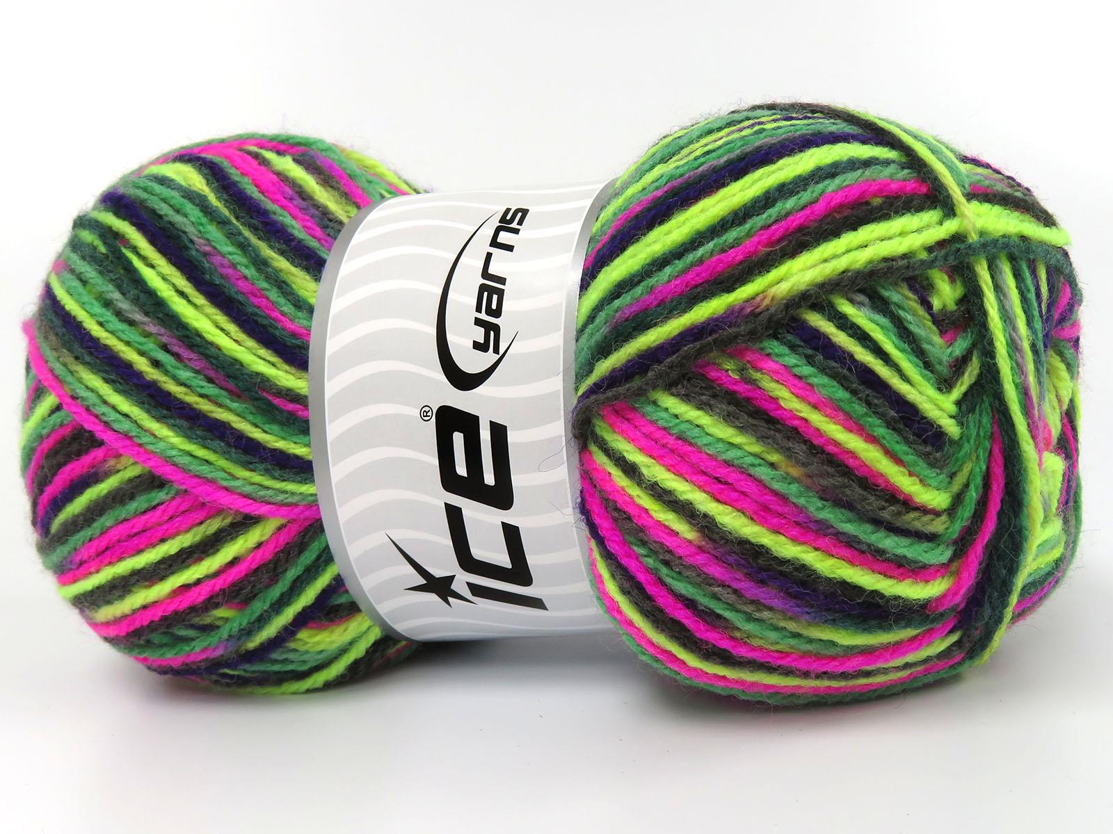 Wool Varicolor Light Purple, Fuchsia, Green Shades