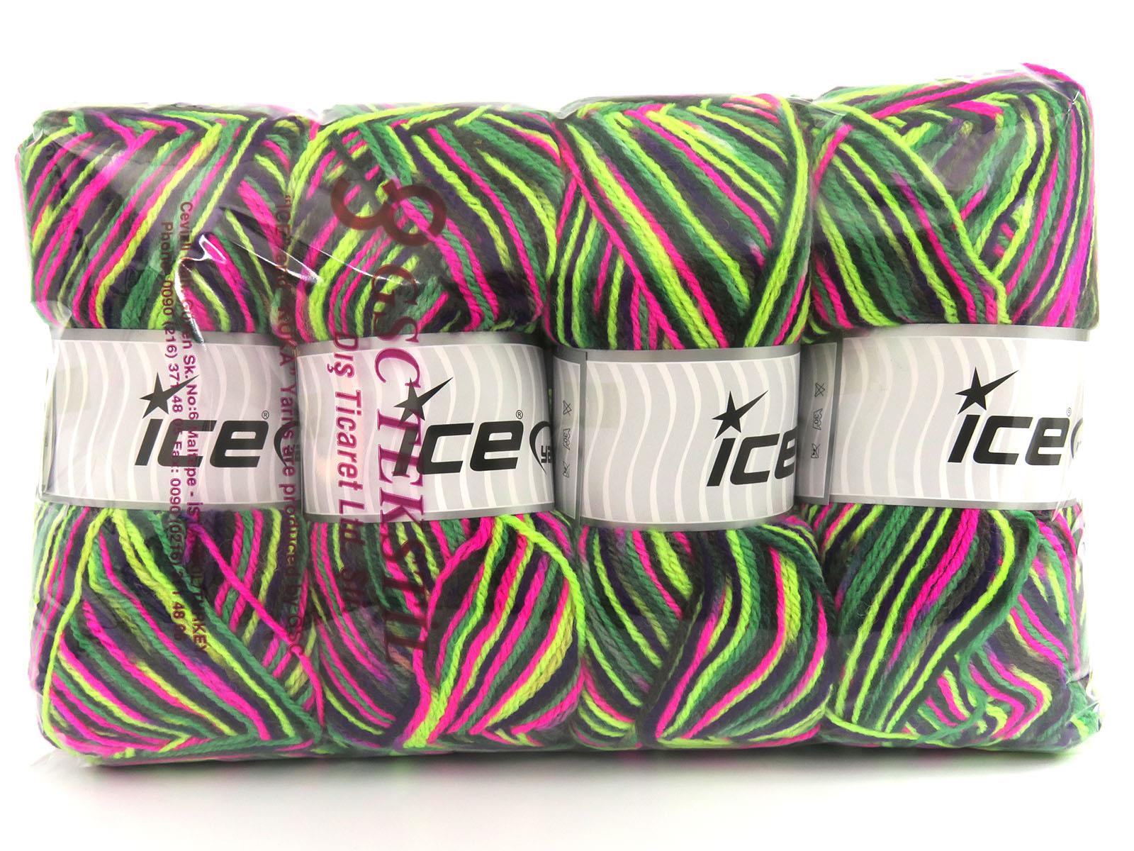 Wool Varicolor Light Purple, Fuchsia, Green Shades