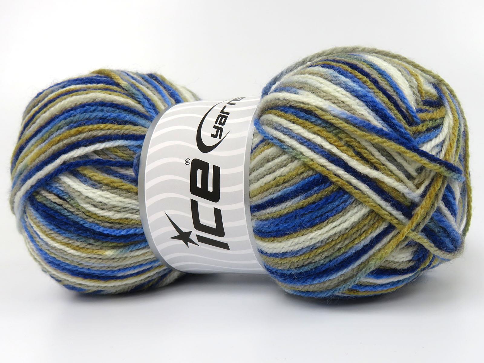 Wool Varicolor Light White, Blue Shades, Camel Shades
