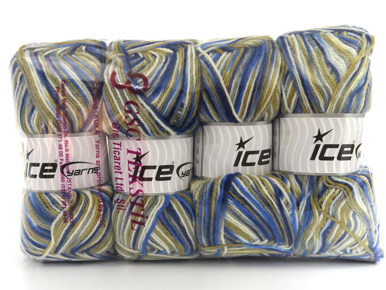 Wool Varicolor Light White, Blue Shades, Camel Shades