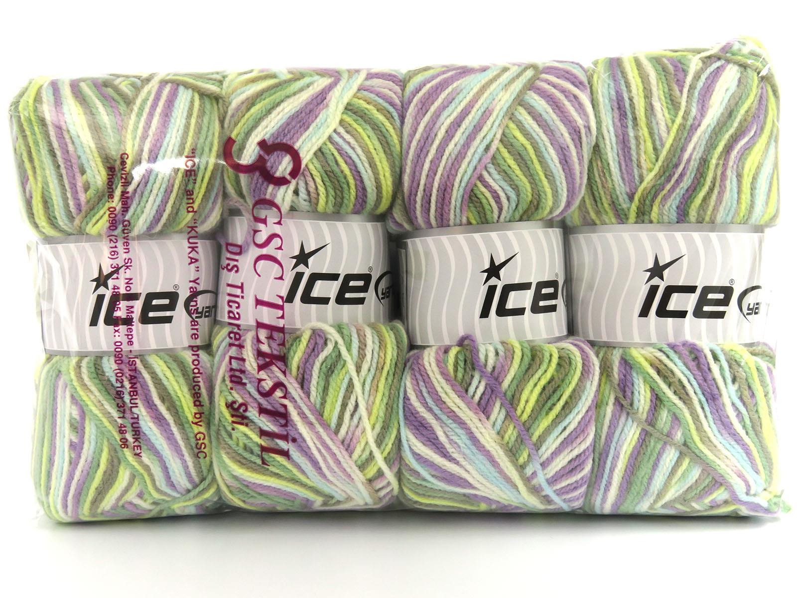 Wool Varicolor Light White, Lilac, Green Shades, Beige