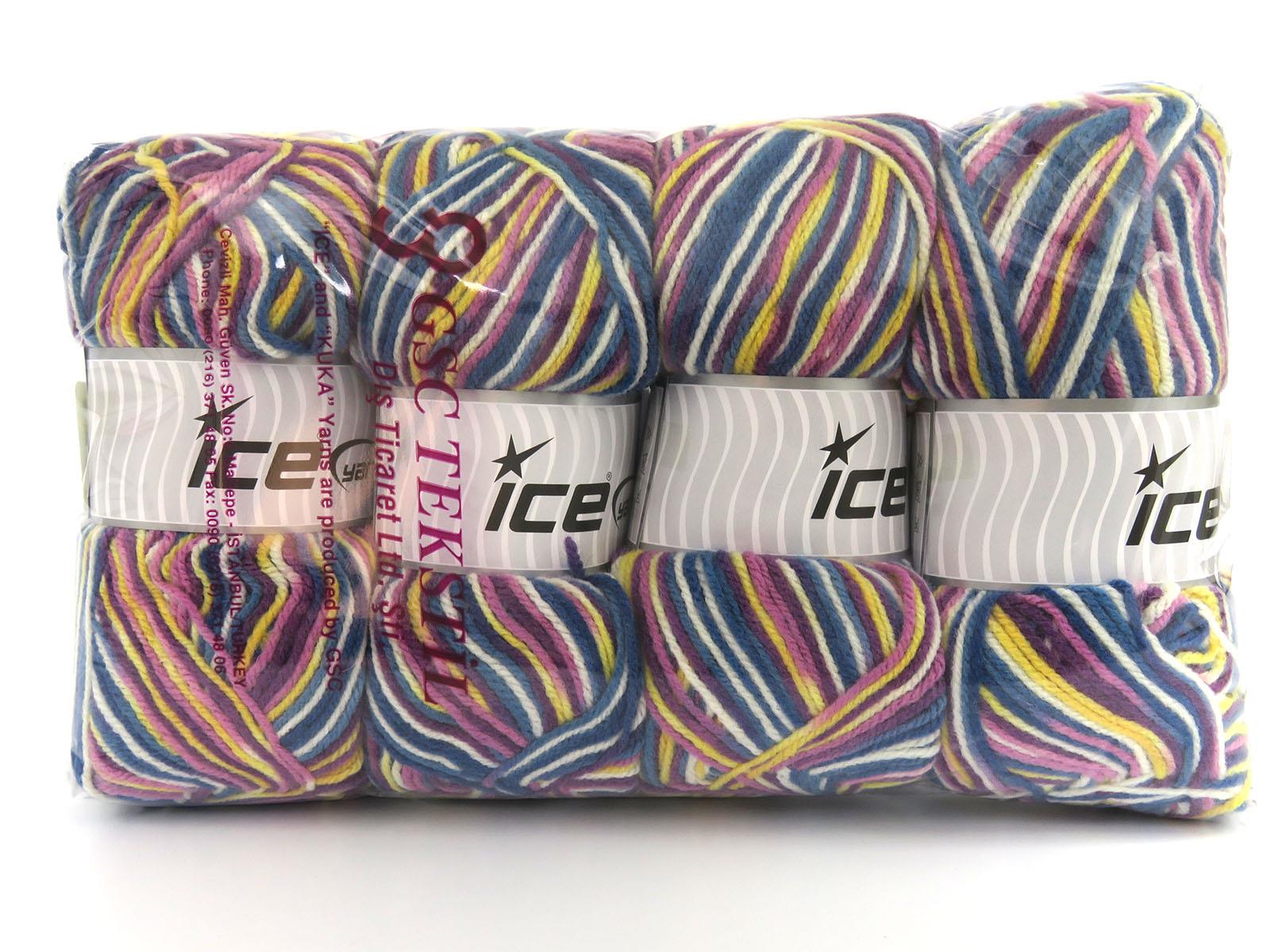 Wool Varicolor Light White, Yellow, Pink Shades, Blue Shades