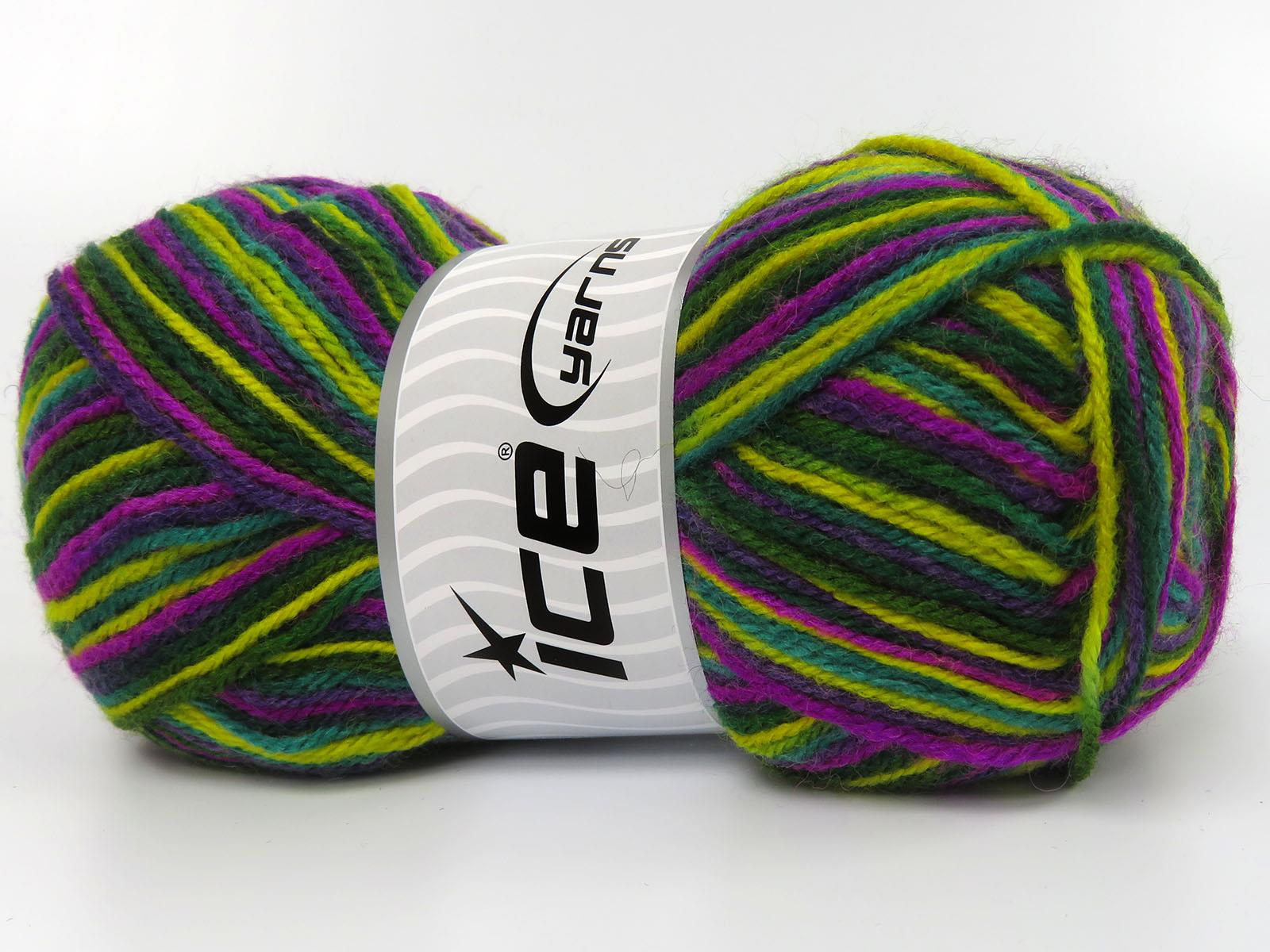 Wool Varicolor Light Yellow, Green Shades, Purple Shades